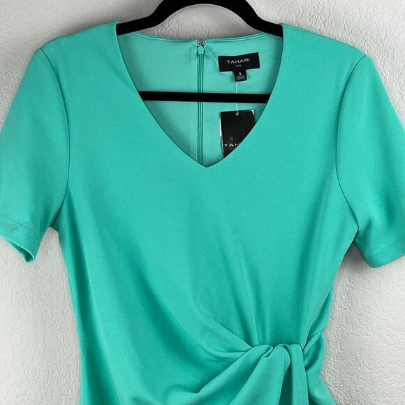 Tahari ASL Side Knot Stretch Crepe Seafoam Green Sheath Knee Length Dress 4 NWT - Picture 6 of 14